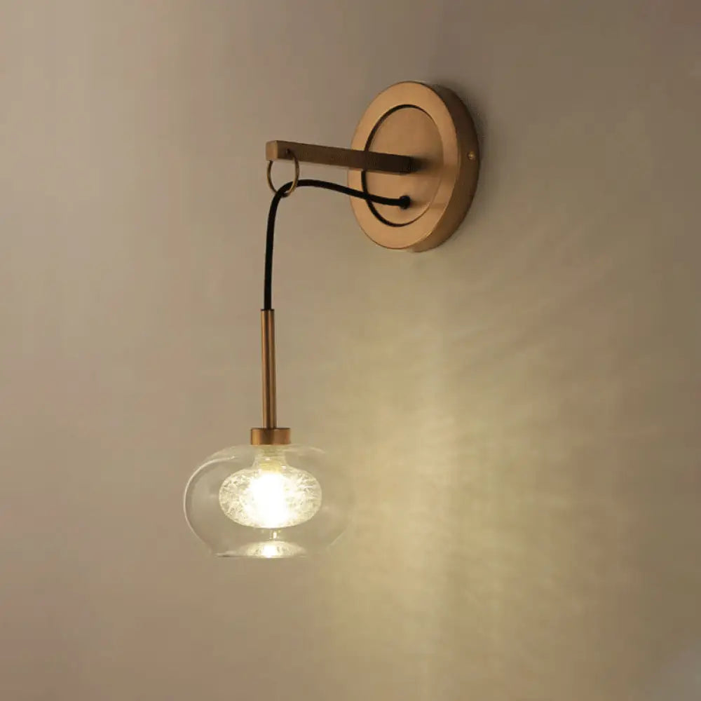 Modernist Oval Amber/White Glass Sconce With Brass Finish - Wall Mounted 1-Light Drop Lamp Amber