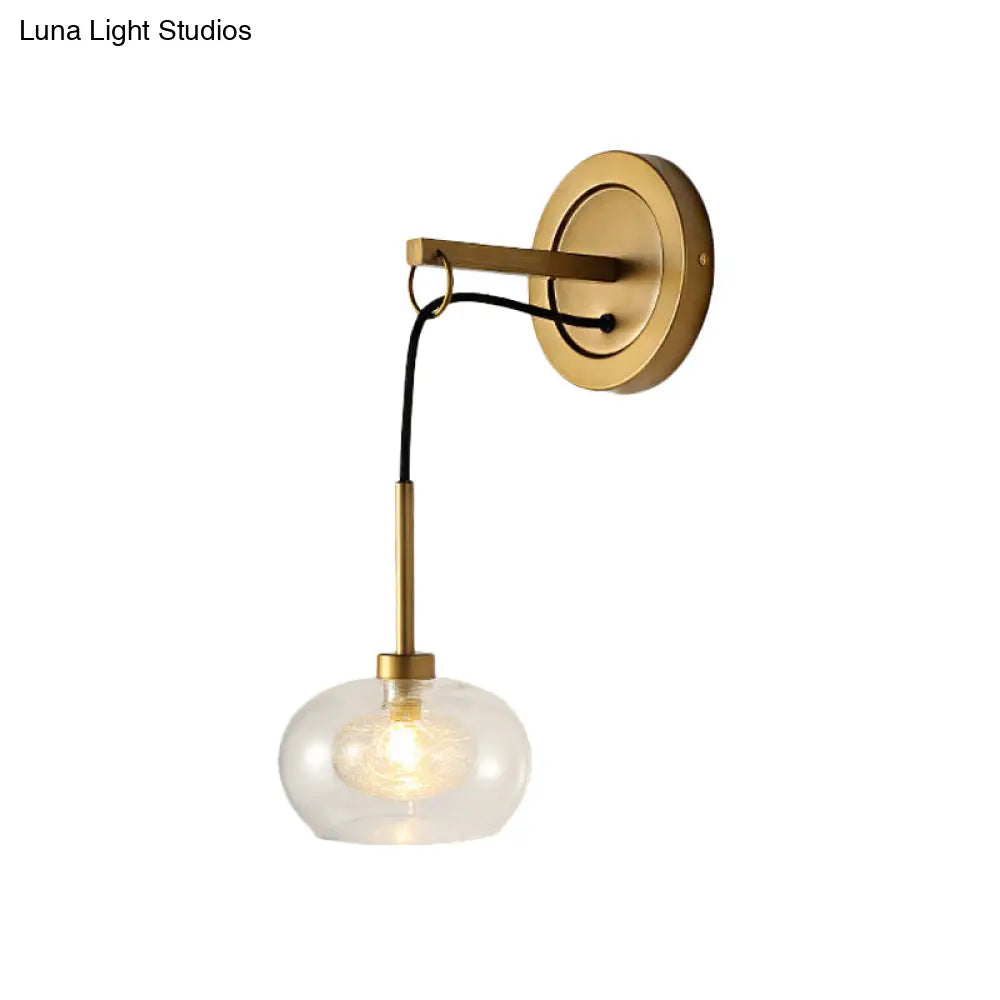 Modernist Oval Amber/White Glass Sconce With Brass Finish - Wall Mounted 1-Light Drop Lamp