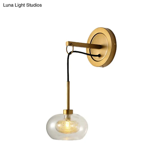 Modernist Oval Amber/White Glass Sconce With Brass Finish - Wall Mounted 1-Light Drop Lamp