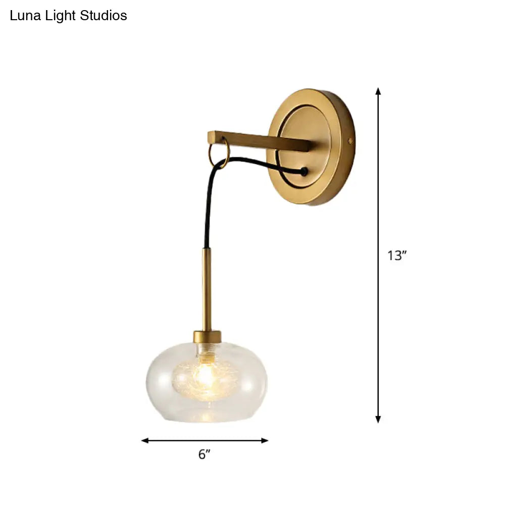 Modernist Oval Amber/White Glass Sconce With Brass Finish - Wall Mounted 1-Light Drop Lamp