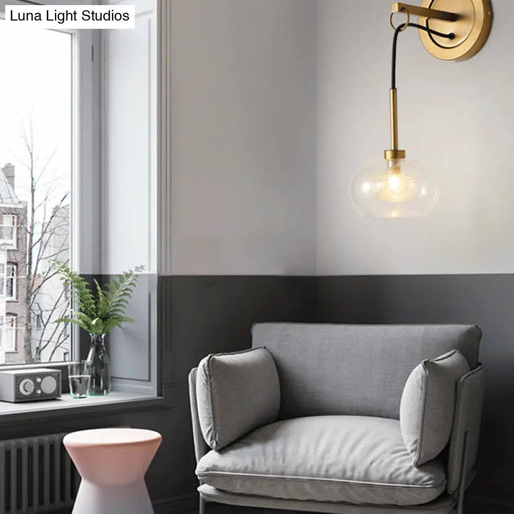 Modernist Oval Amber/White Glass Sconce With Brass Finish - Wall Mounted 1-Light Drop Lamp