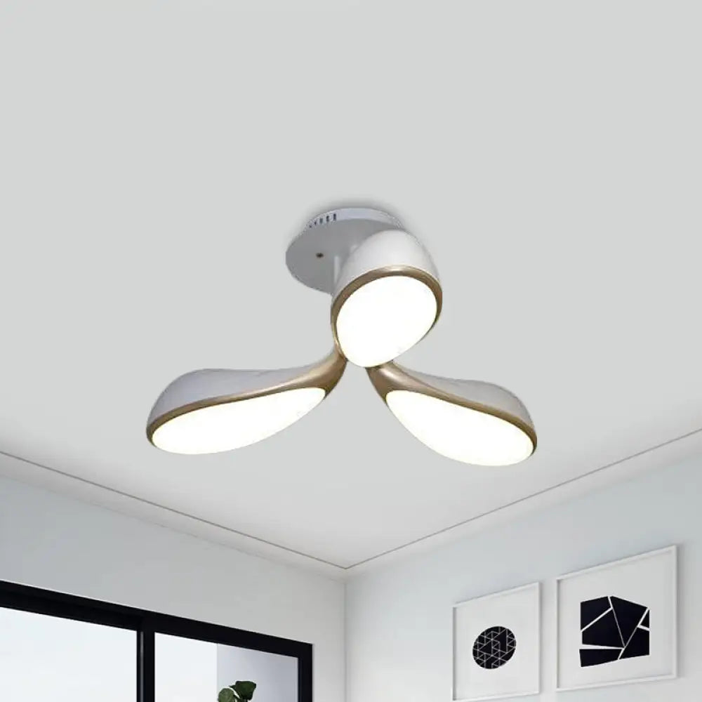 Modernist Oval Bedroom Ceiling Light Fixture With 3 Metallic Semi - Flush Lights In White