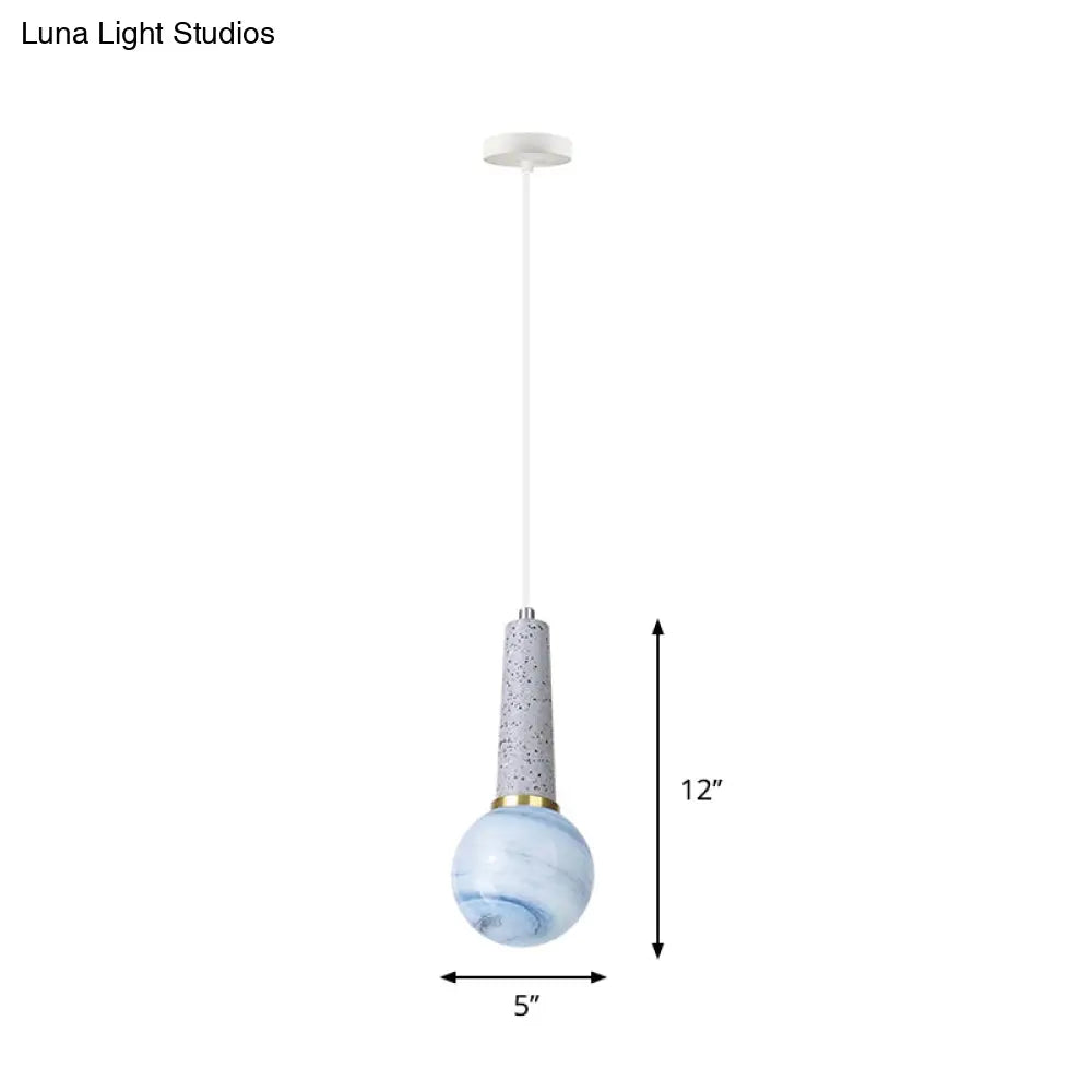 Modernist Pendant Lamp: Single-Head Hanging Light With Blue Planet Glass - Ball Coffee Shop Design