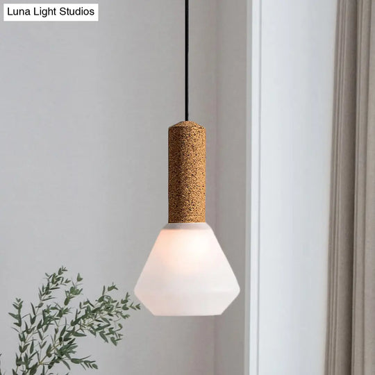 Modernist Wood Diamond Pendant Light With Textured White/Smoke Gray Glass Shade White