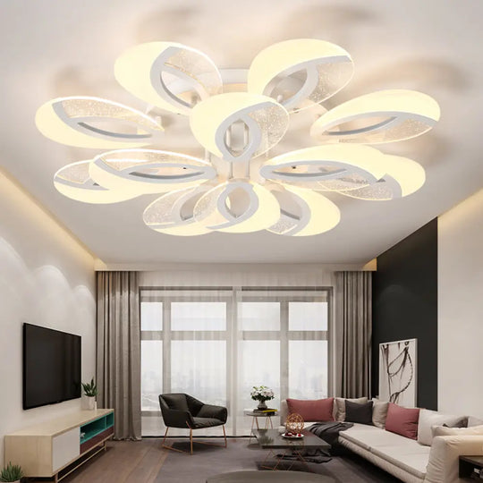 Modernist Petal Led Ceiling Light Fixture - Acrylic White Semi Mount Lighting For Bedroom