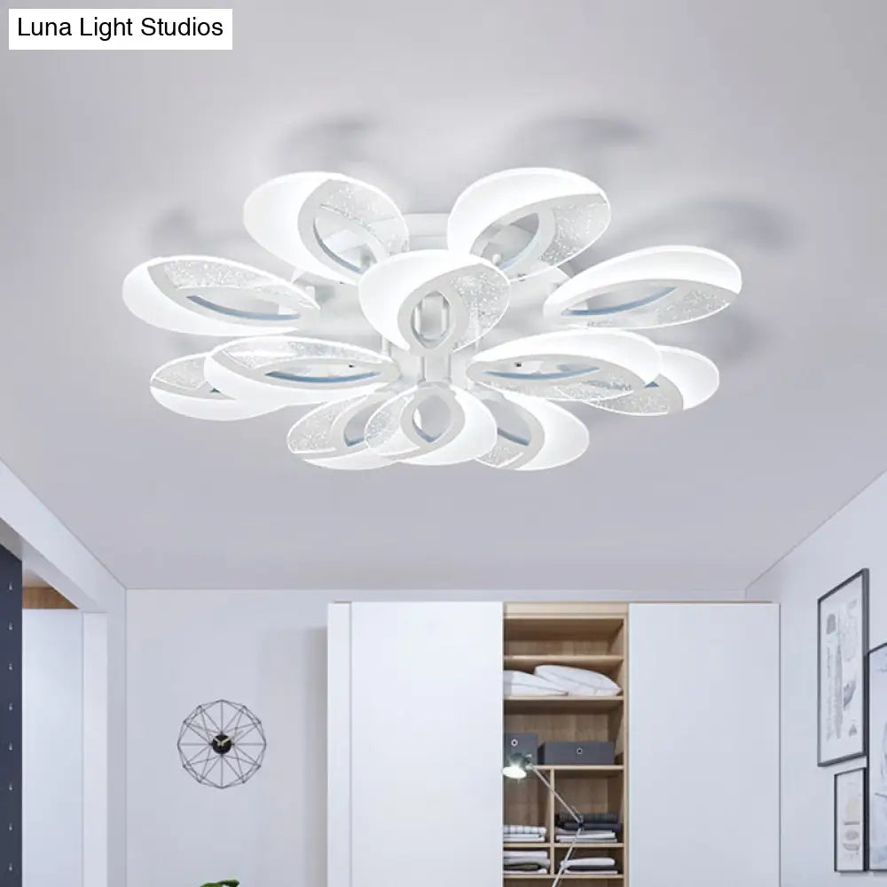 Modernist Petal Led Ceiling Light Fixture - Acrylic White Semi Mount Lighting For Bedroom