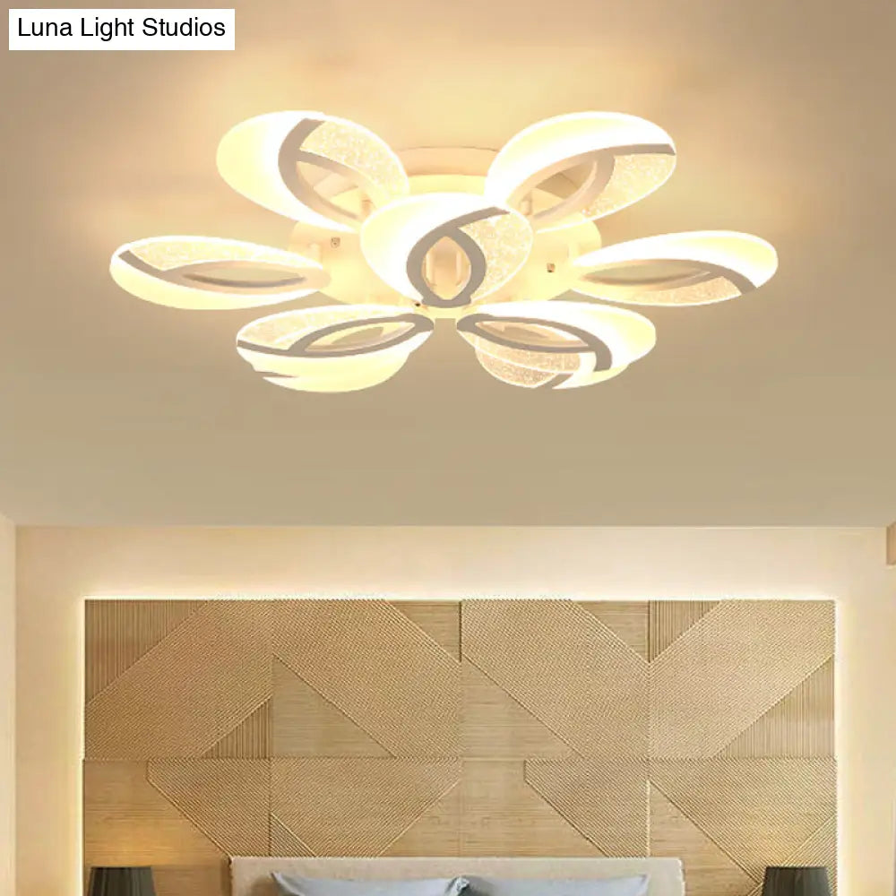 Modernist Petal Led Ceiling Light Fixture - Acrylic White Semi Mount Lighting For Bedroom