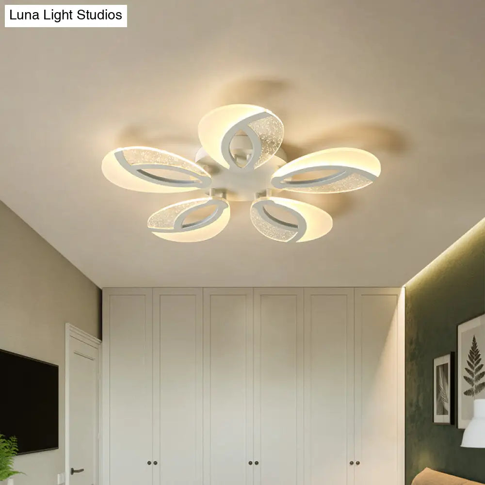 Modernist Petal Led Ceiling Light Fixture - Acrylic White Semi Mount Lighting For Bedroom