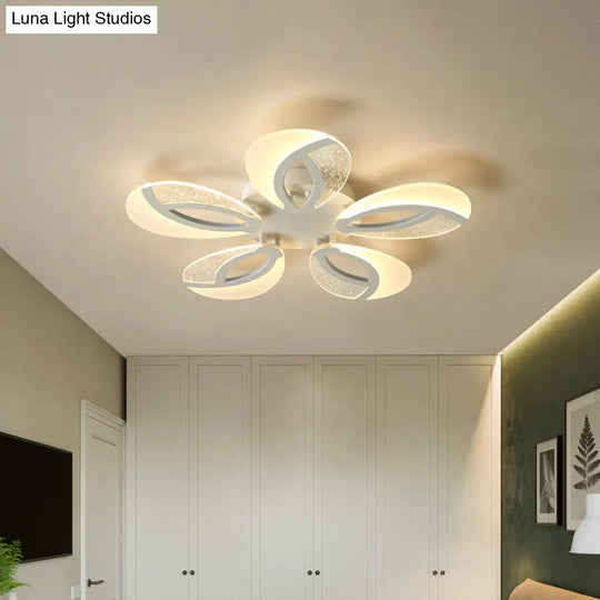 Modernist Petal Led Ceiling Light Fixture - Acrylic White Semi Mount Lighting For Bedroom