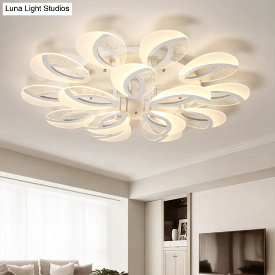 Modernist Petal Led Ceiling Light Fixture - Acrylic White Semi Mount Lighting For Bedroom