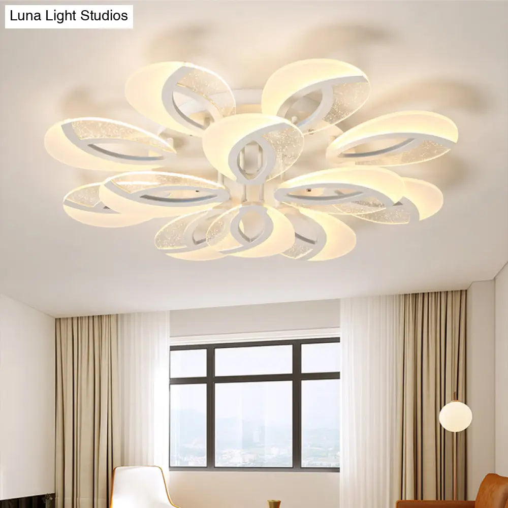 Modernist Petal Led Ceiling Light Fixture - Acrylic White Semi Mount Lighting For Bedroom