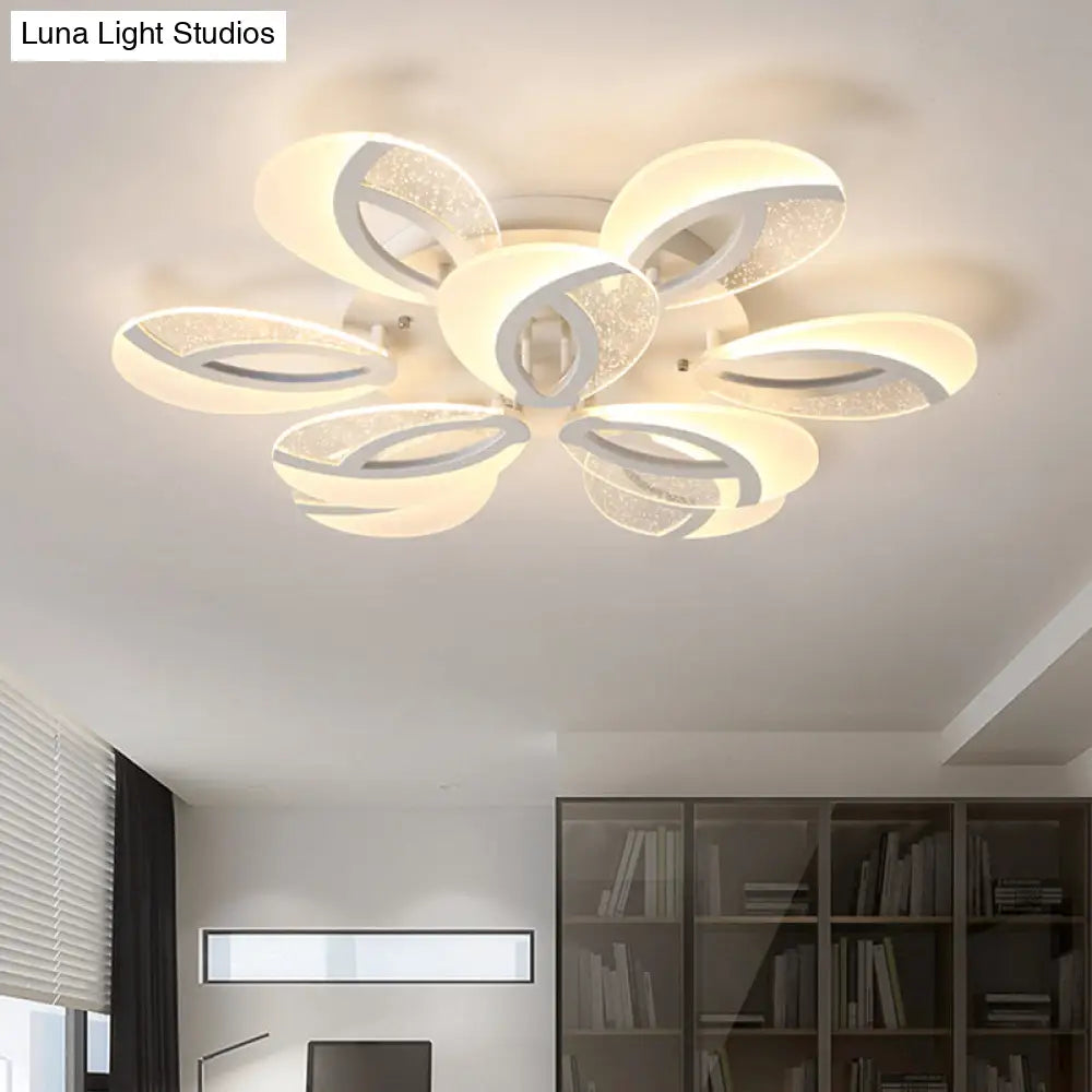 Modernist Petal Led Ceiling Light Fixture - Acrylic White Semi Mount Lighting For Bedroom