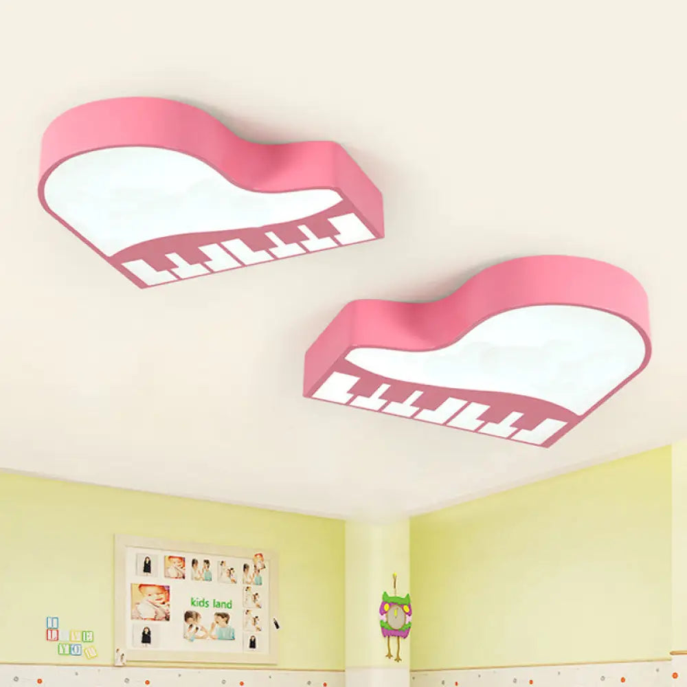 Modernist Piano Flush Pendant Light - Acrylic Led Ceiling Lamp In Pink For Kindergarten