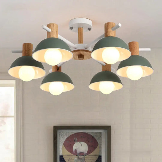 Modernist Pink/Green Dome Chandelier - Radial Design 6-Light Led Hanging Lamp Fixture 6 / Green