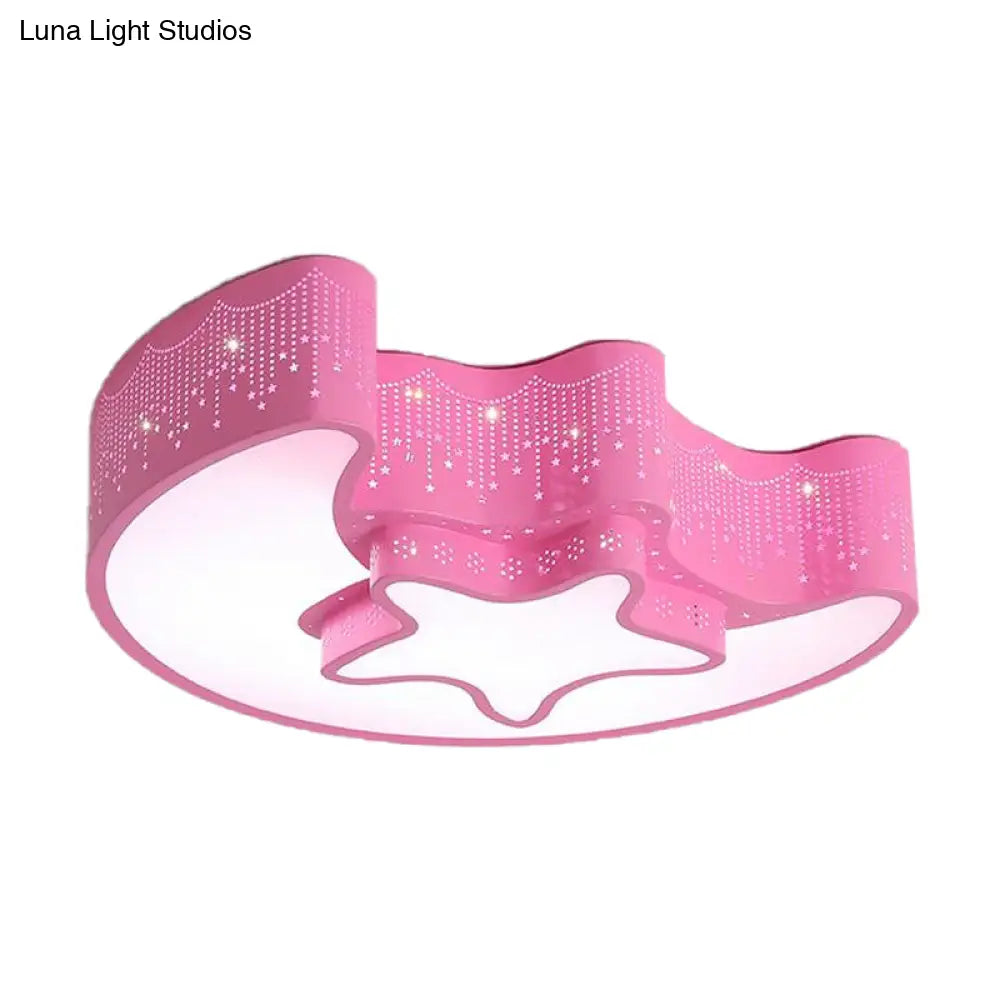 Modernist Pink/White Led Ceiling Lamp With Star And Crescent Design