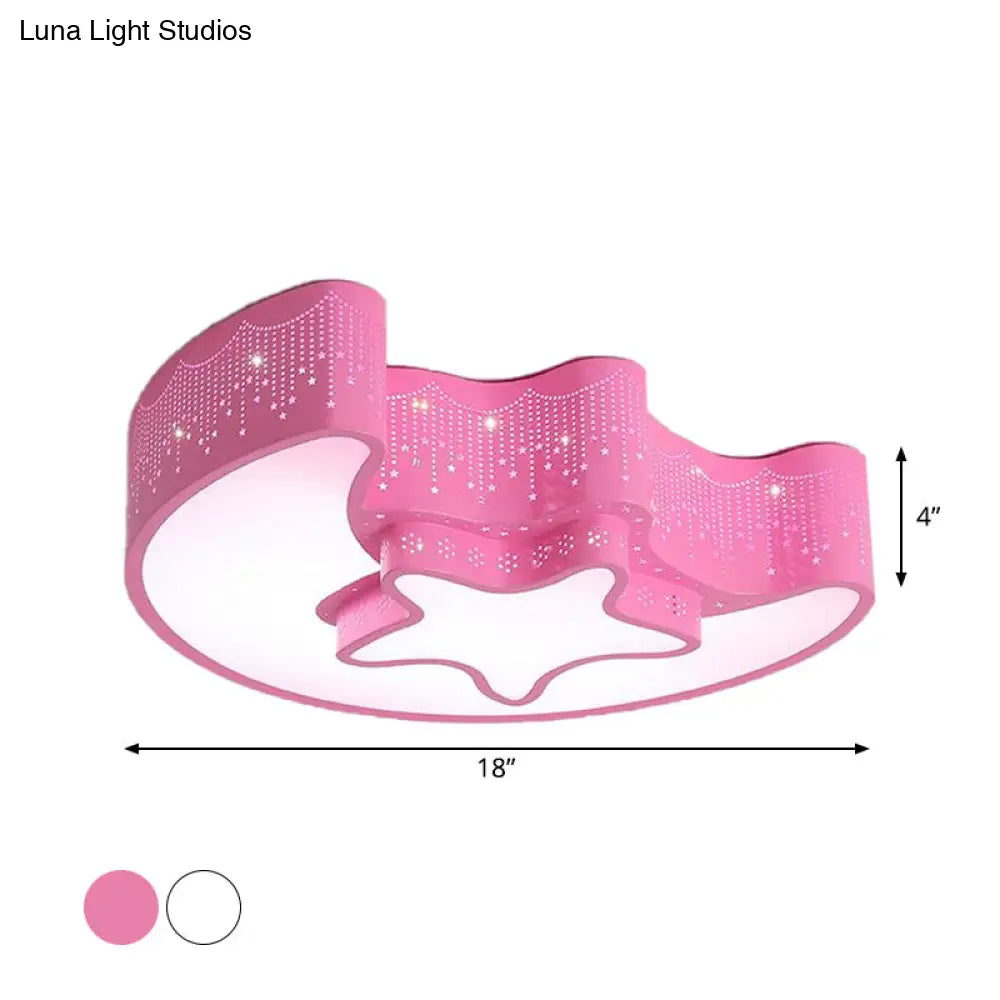 Modernist Pink/White Led Ceiling Lamp With Star And Crescent Design