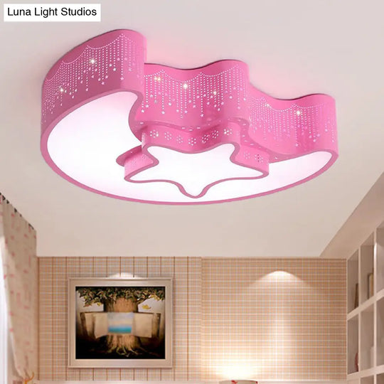 Modernist Pink/White Led Ceiling Lamp With Star And Crescent Design Pink