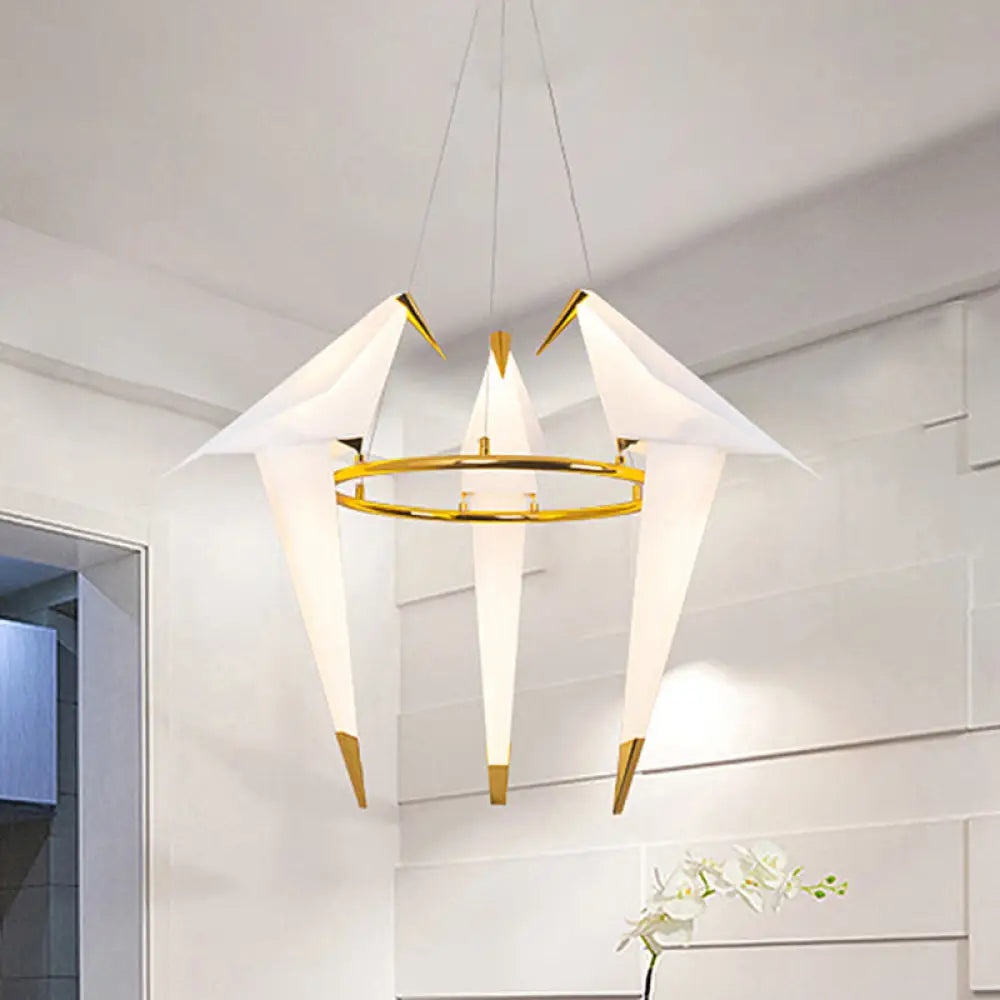 Modernist Plastic Birdie Chandelier - 2/3 Lights Gold Finish Metal Ring Warm/White Light 3 / Warm