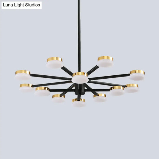 Modernist Metal Chandelier Lighting - 9/12 Head Black Ceiling Lamp For Living Room