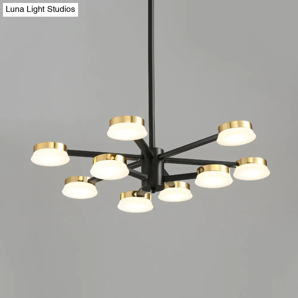 Modernist Radial Metal Chandelier - 9/12 Heads Black Hanging Ceiling Lamp For Living Room