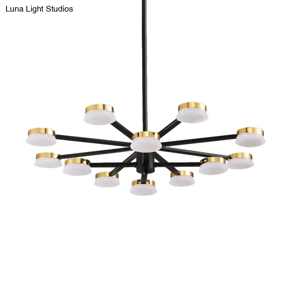 Modernist Metal Chandelier Lighting - 9/12 Head Black Ceiling Lamp For Living Room