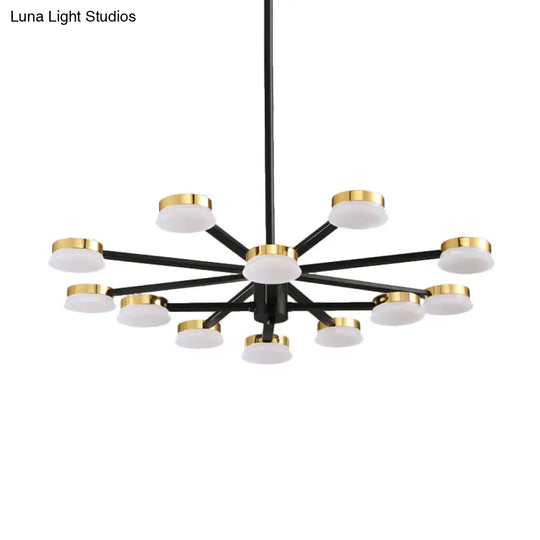 Modernist Metal Chandelier Lighting - 9/12 Head Black Ceiling Lamp For Living Room