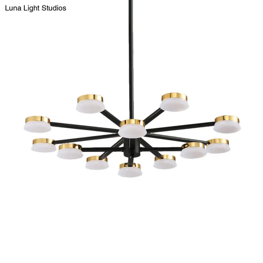 Modernist Radial Metal Chandelier - 9/12 Heads Black Hanging Ceiling Lamp For Living Room