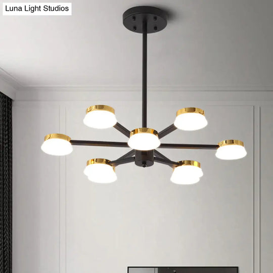 Modernist Metal Chandelier Lighting - 9/12 Head Black Ceiling Lamp For Living Room