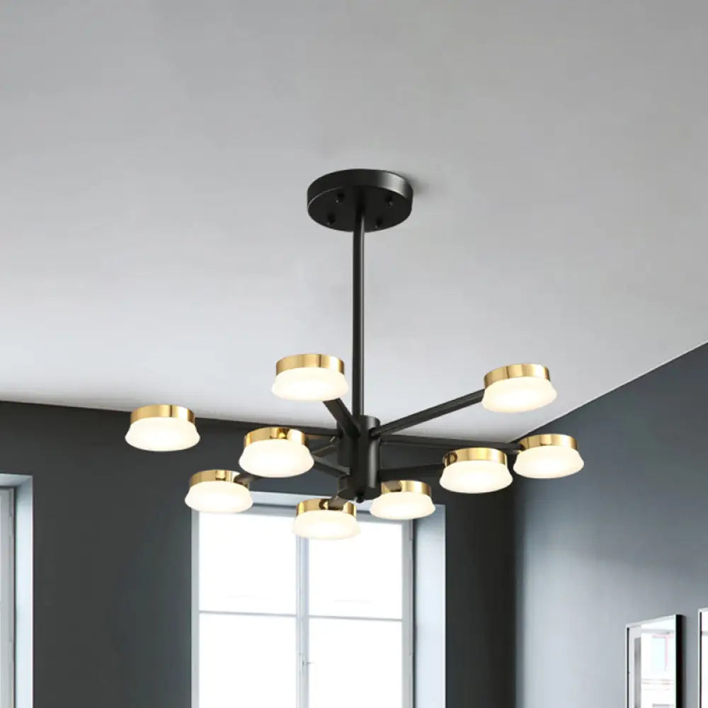 Modernist Radial Metal Chandelier - 9/12 Heads Black Hanging Ceiling Lamp For Living Room 9 /