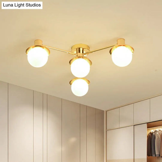 Modernist Radial Metal Flush Mount Light With Brass Finish - 4-Light Flushmount For Bedroom