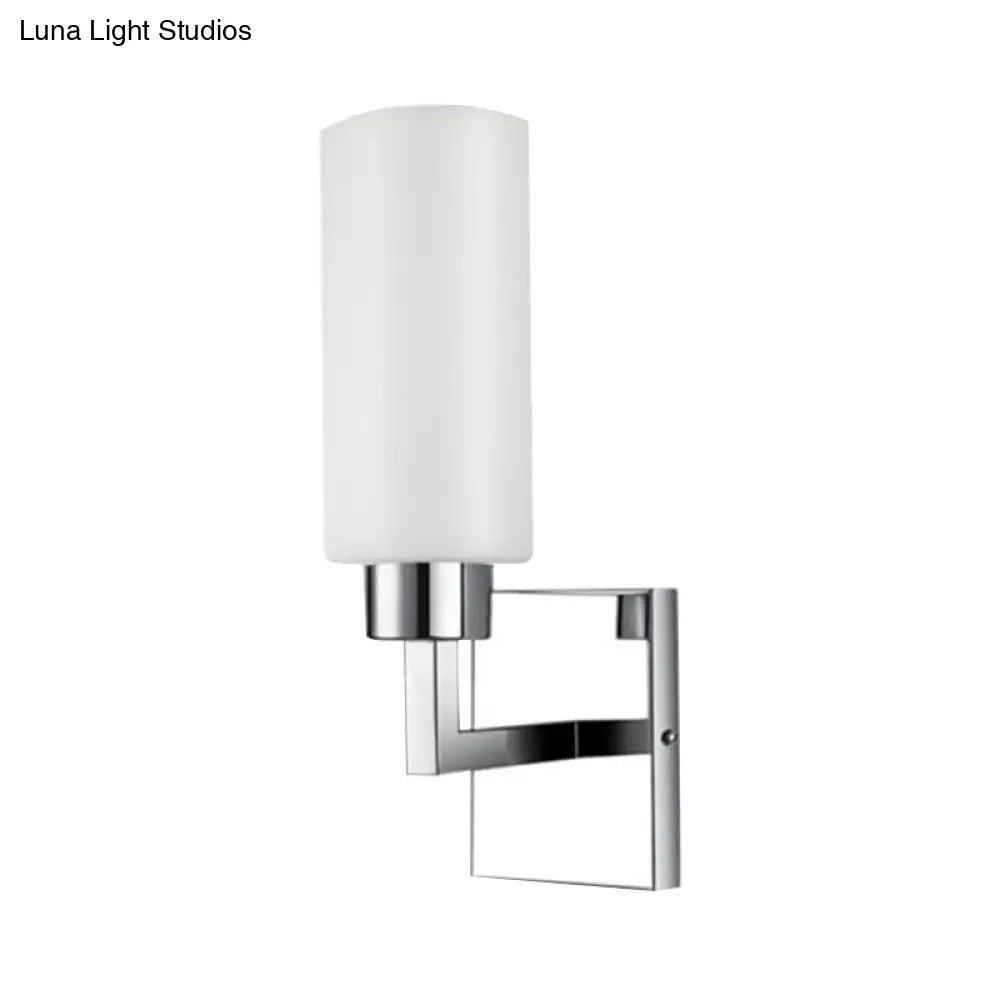 Modernist Rectangular Milk Glass Wall Sconce - 1 Light Chrome Fixture For Office