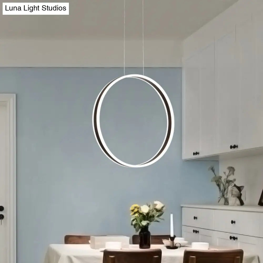 Modernist Acrylic Ring Pendant Lamp 16/23.5 Dia Coffee Led Ceiling Light For Dining Room / 16