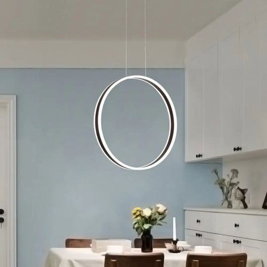 Modernist Ring Hanging Light Kit - Acrylic Dining Room Led Pendant Lamp In Coffee 16’/23.5’ Dia