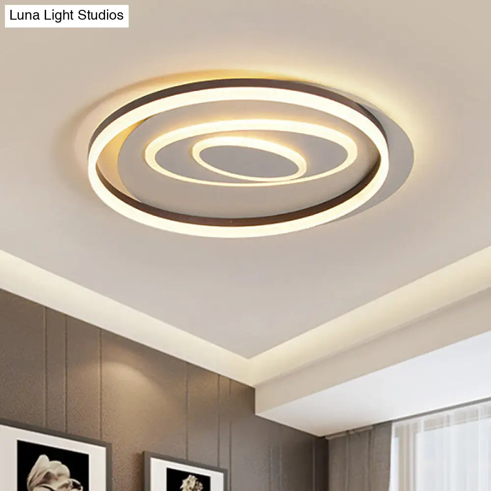 Modernist Ring Semi Flush Mount Metal Led Ceiling Fixture For Bedroom - Brown With White/Warm Light