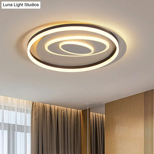 Modernist Ring Semi Flush Mount Metal Led Ceiling Fixture For Bedroom - Brown With White/Warm Light