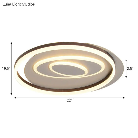 Modernist Ring Semi Flush Mount Metal Led Ceiling Fixture For Bedroom - Brown With White/Warm Light