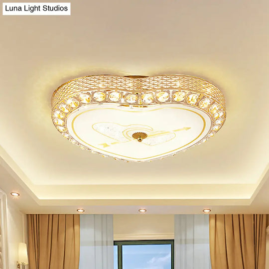 Modernist Rose Gold Heart Flush Light Ceiling Fixture With Crystal Bead Trim