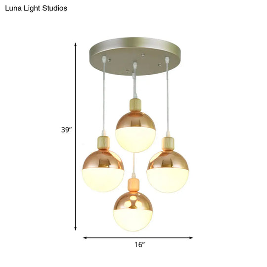 Modernist Rose Gold Multi-Pendant Dining Room Light With Opal Glass Shade