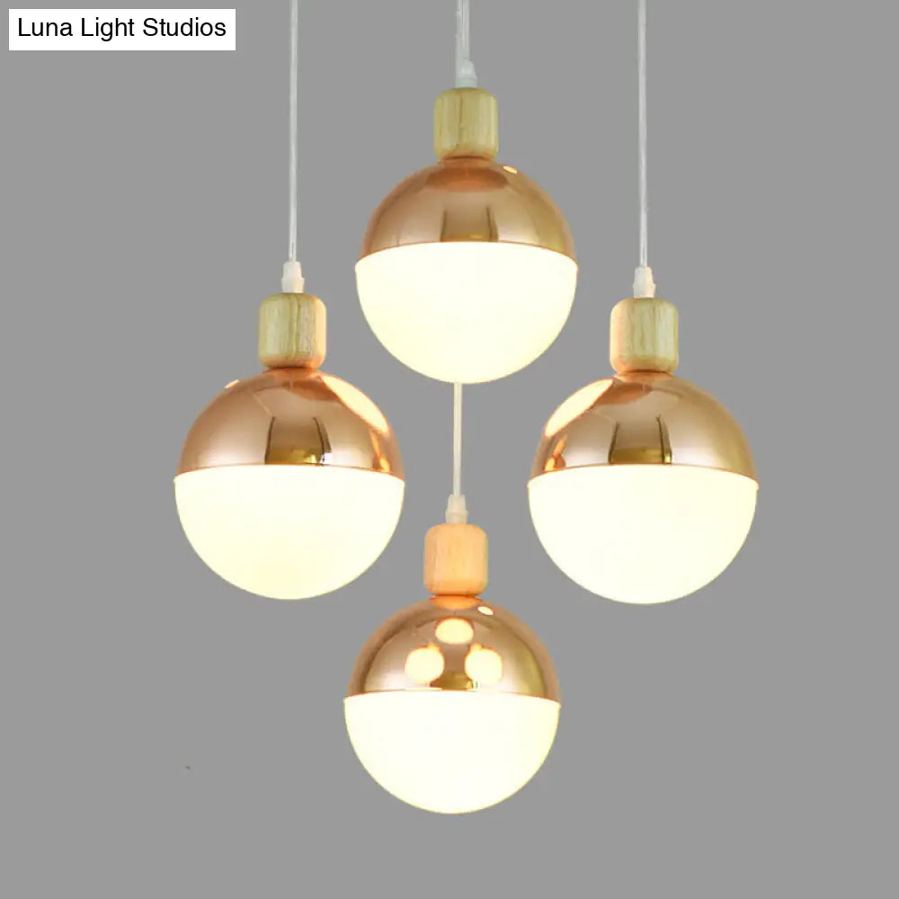 Modernist Rose Gold Multi-Pendant Ceiling Light With Opal Glass Shades - Ideal For Dining Room