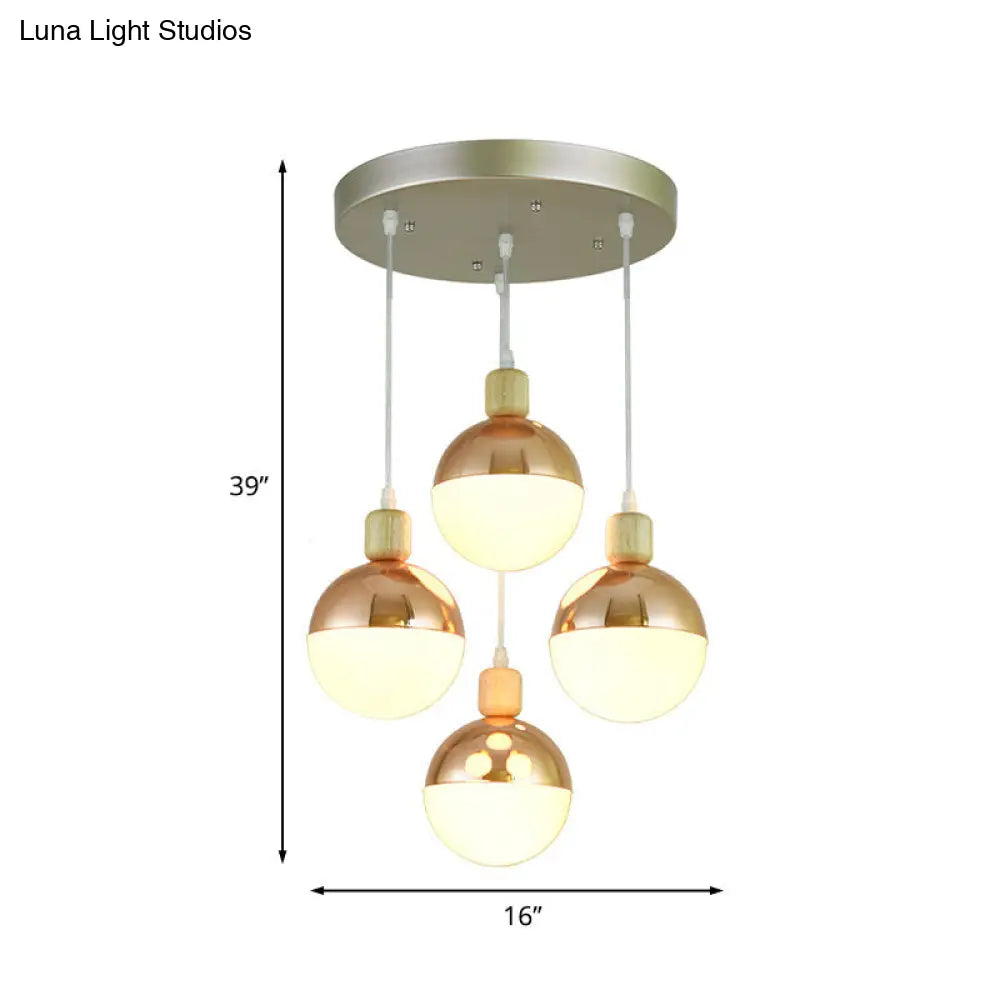 Modernist Rose Gold Multi-Pendant Ceiling Light With Opal Glass Shades - Ideal For Dining Room