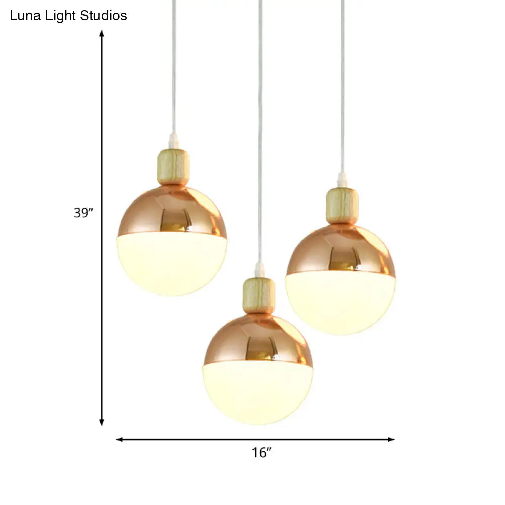 Modernist Rose Gold Multi-Pendant Ceiling Light With Opal Glass Shades - Ideal For Dining Room