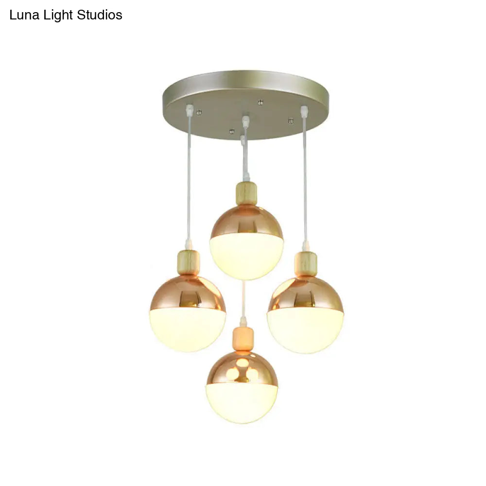 Modernist Rose Gold Multi-Pendant Ceiling Light With Opal Glass Shades - Ideal For Dining Room