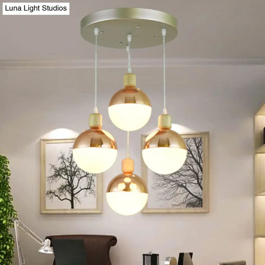 Modernist Rose Gold Multi-Pendant Ceiling Light With Opal Glass Shades - Ideal For Dining Room