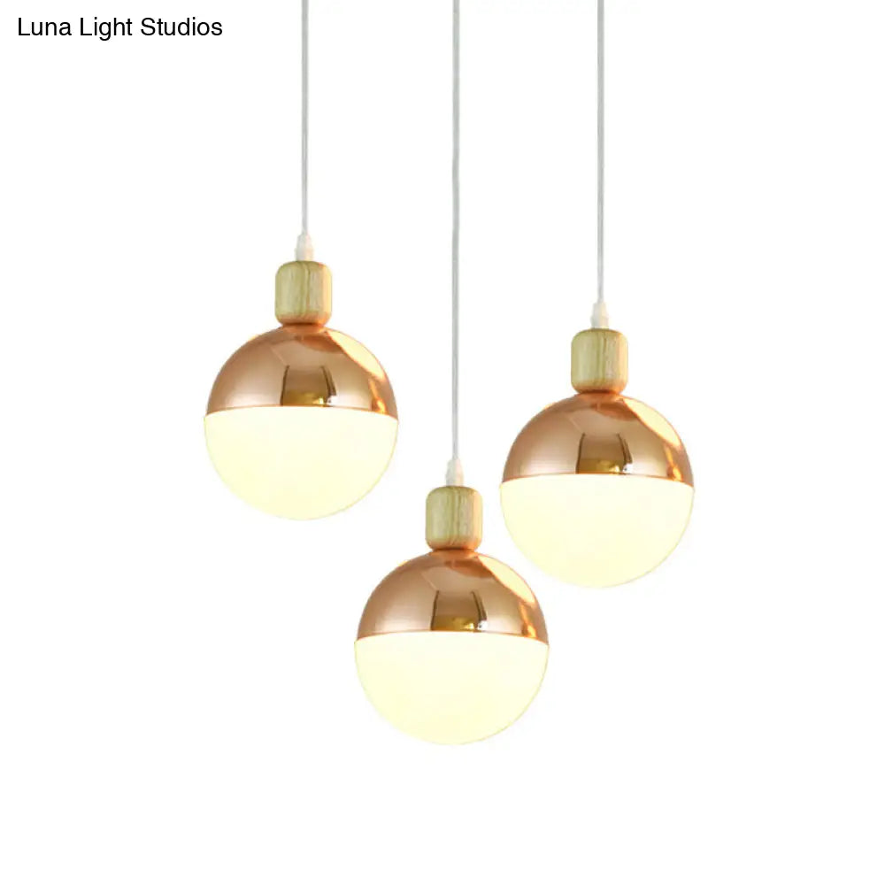 Modernist Rose Gold Multi-Pendant Ceiling Light With Opal Glass Shades - Ideal For Dining Room