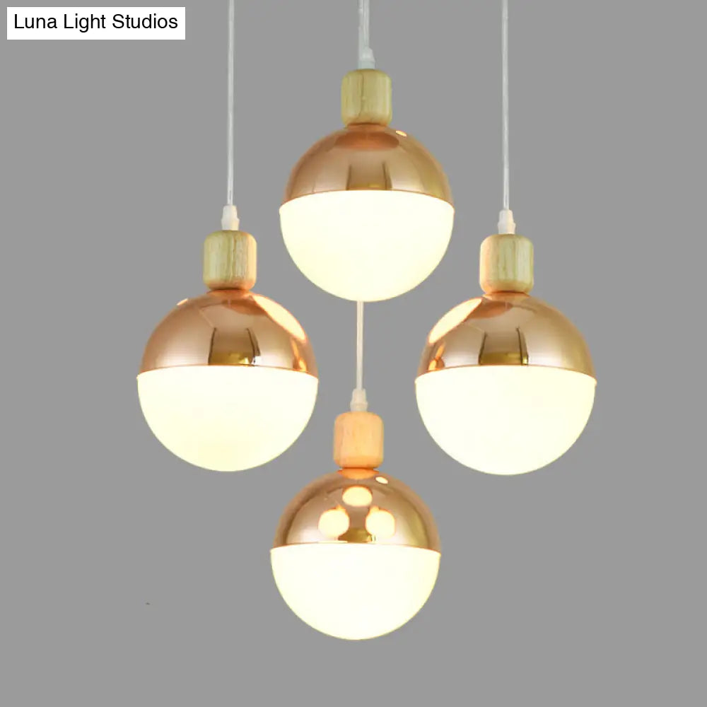 Modernist Rose Gold Multi-Pendant Dining Room Light With Opal Glass Shade