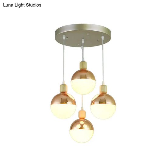 Modernist Rose Gold Multi-Pendant Dining Room Light With Opal Glass Shade