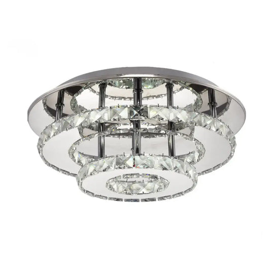 Modernist Round Crystal Semi Flush Light: 2 Tier Clear/Amber Ceiling Mount In Neutral/Warm/White -