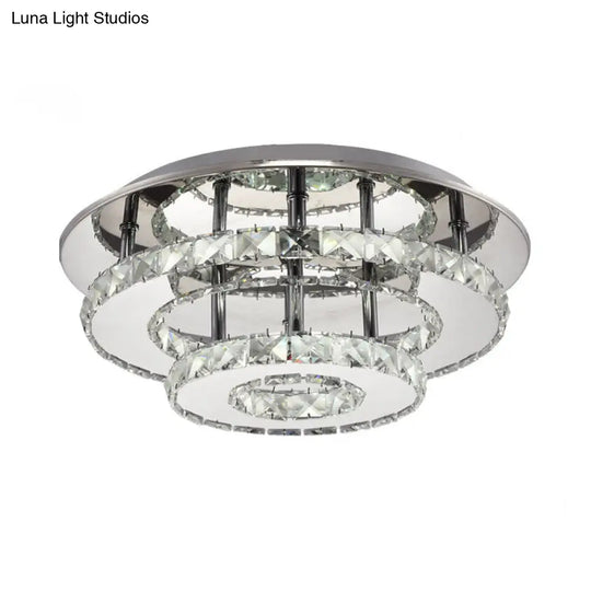 Modernist Round Crystal Semi Flush Light: 2 Tier Clear/Amber Ceiling Mount In Neutral/Warm/White -