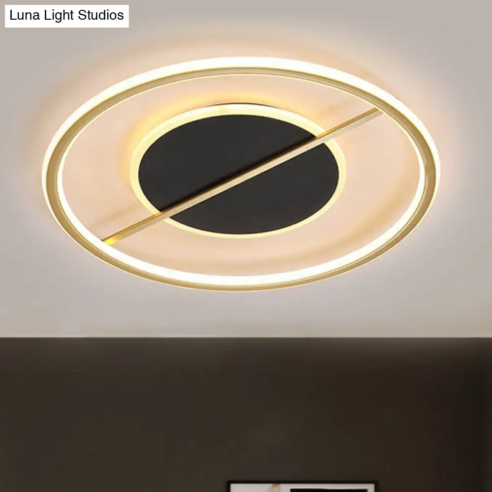 Modernist Round Flush Mount Led Bedroom Light Fixture - Metal 16/19.5 Wide Black Warm/White / 16