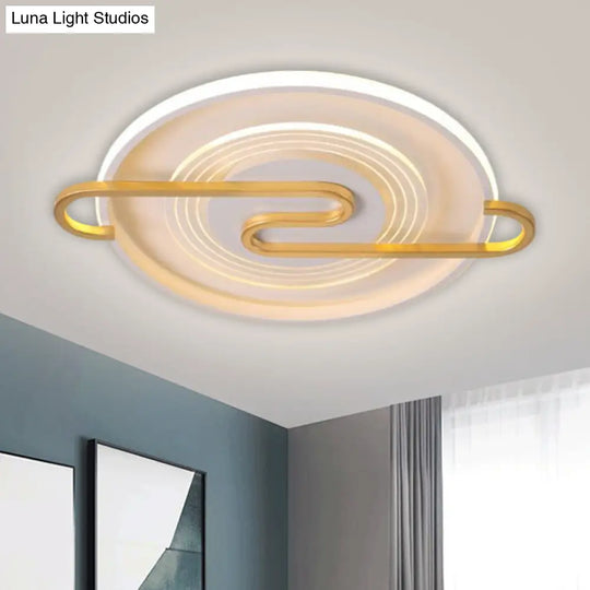 Modernist Round Metal Flushmount Ceiling Light In Gold - 16.5/20.5W Led Warm & White